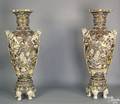Pair of monumental Japanese Satsuma palace urns on stands early 20th c