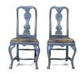 A Pair of Swedish Blue Painted Side Chairs