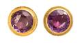 A Pair of 14 Karat Yellow Gold and Synthetic ColorChange Sapphire Earclips