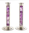 A Pair of Elizabeth II Silver and Amethyst Candlesticks