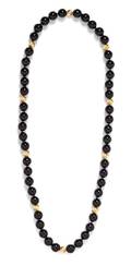 A Yellow Gold and Onyx Bead Necklace