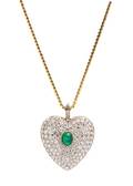 A Platinum Topped Yellow Gold Diamond and Emerald Heart Pendant