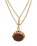 A Vintage 9 Karat Rose Gold Bloodstone and Carnelian Fob and Long Chain