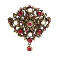 An Antique Gilt Silver Pearl and Paste PendantBrooch