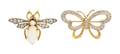 A Collection of Gold and Diamond Insect Brooches