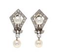 A Pair of White Gold Cultured Pearl and Diamond Earclips