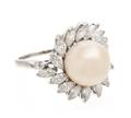 A Platinum Cultured Pearl and Diamond Ring