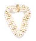 An 18 Karat Yellow Gold Cultured Pearl and Diamond Multistrand Necklace