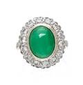 A 14 Karat White Gold Jade and Diamond Ring