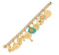 A 14 Karat Yellow Gold Charm Bracelet with 13 Attached and Unattached Gold and Gold Tone Charms