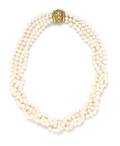 A Yellow Gold Diamond and Cultured Pearl Torsade Necklace