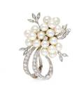 A White Gold Cultured Pearl and Diamond Spray Brooch