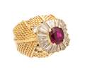 A 14 Karat Yellow Gold Ruby and Diamond Ring