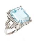 A 14 Karat White Gold Aquamarine and Diamond Ring