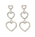 A Pair of 14 Karat White Gold and Diamond Triple Heart Dangle Earrings