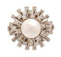 A White Gold Cultured Pearl and Diamond Ring