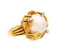 An 18 Karat Yellow Gold Mabe Pearl and Diamond Leaf Motif Ring
