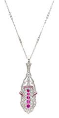 An Art Deco Platinum Ruby and Diamond Pendant