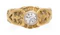 An Art Nouveau Yellow Gold Platinum and Diamond Ring
