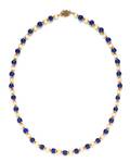 A Yellow Gold Lapis Lazuli and Cultured Pearl Necklace