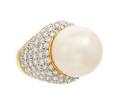 An 18 Karat Yellow Gold Cultured South Sea Pearl and Diamond Ring