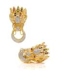 A Pair of 18 Karat Yellow Gold Diamond Ruby Sapphire and Emerald Dragon Motif Earclips