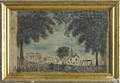 American watercolor on silk New England townscape earlymid 19th c