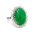 A Platinum Jadeite Jade and Cultured Pearl Ring