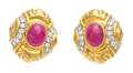 A Pair Of 18 Karat Yellow Gold Platinum Diamond and Ruby Earclips Chaavae