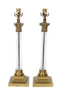 A Pair of Gilt Metal Mounted Glass Table Lamps