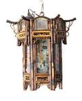 A Chinese Reverse Painted Glass and Bamboo Hanging Lantern