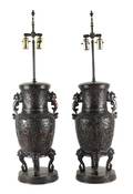 A Pair of Japanese Bronze Urns