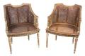 A Pair of Louis XVI Style Carved Giltwood Bergeres