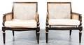 A Pair of Regency Style Ebonized and Parcel Gilt Armchairs