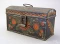 Small tole decorated tin dome lid document box 19th c