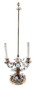 A French Tole and Porcelain TwoLight Candelabrum