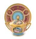 A Royal Vienna Porcelain TwoHandled Cup Cover and Saucer