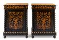 A Pair of Dutch Marquetry Decorated Ebony Side Cabinets