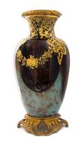 A Gilt Bronze Mounted Gilt Decorated Glass Vase