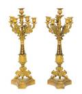 A Pair of Louis Philippe Gilt and Patinated Bronze SixLight Candelabra