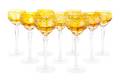 A Set of Nine Amber Cut to Clear Glass Wine Stems