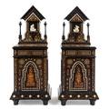 A Pair of North Italian Bone Inlaid and Parcel Ebonized Night Tables