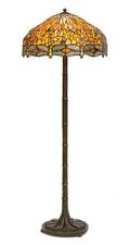 An American Leaded Glass and Bronze Floor Lamp