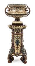 A Continental Majolica Urn and Pedestal
