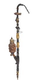 A Carved Walnut and Horn Opium Pipe