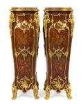 A Pair of Louis XV Style Gilt Bronze Mounted Marquetry Pedestals