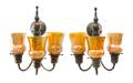 A Pair of Tiffany Studios Favrile Glass and Bronze ThreeLight Sconces