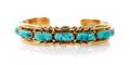 A Navajo Yellow Gold and Turquoise Cuff Bracelet Robert Begay