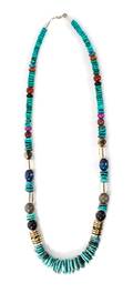 A Navajo Silver Turquoise and Multiple Stone Necklace