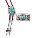 A Navajo Silver and Turquoise Belt Buckle and Matching Bolo Thomas Singer